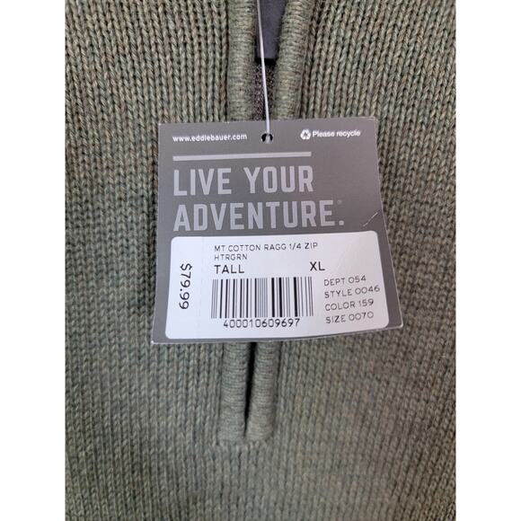 Eddie Bauer New with Tags 1/4 Zip Sweater Men's XL Tall Long Sleeve Pullover - Picture 7 of 7